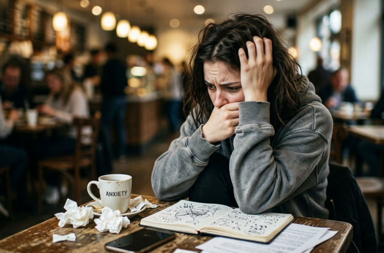 Person experiencing signs of anxiety and emotional stress